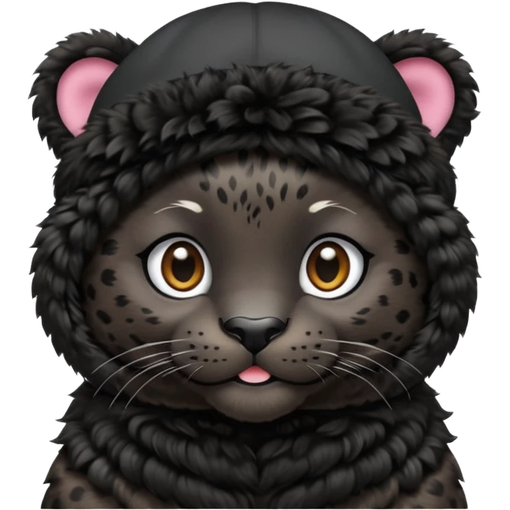 A black jaguar wearing a baby hat emoji