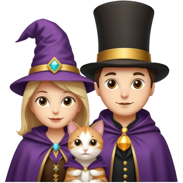 magician couple and their pet cat emoji