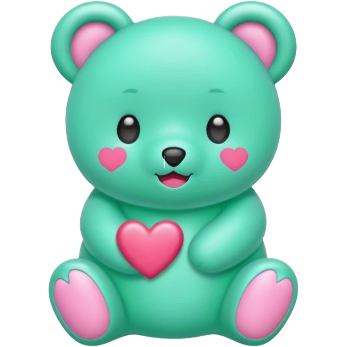 Oso gummy color verde agua  corazón rosa kawaii con cuerpo entero emoji