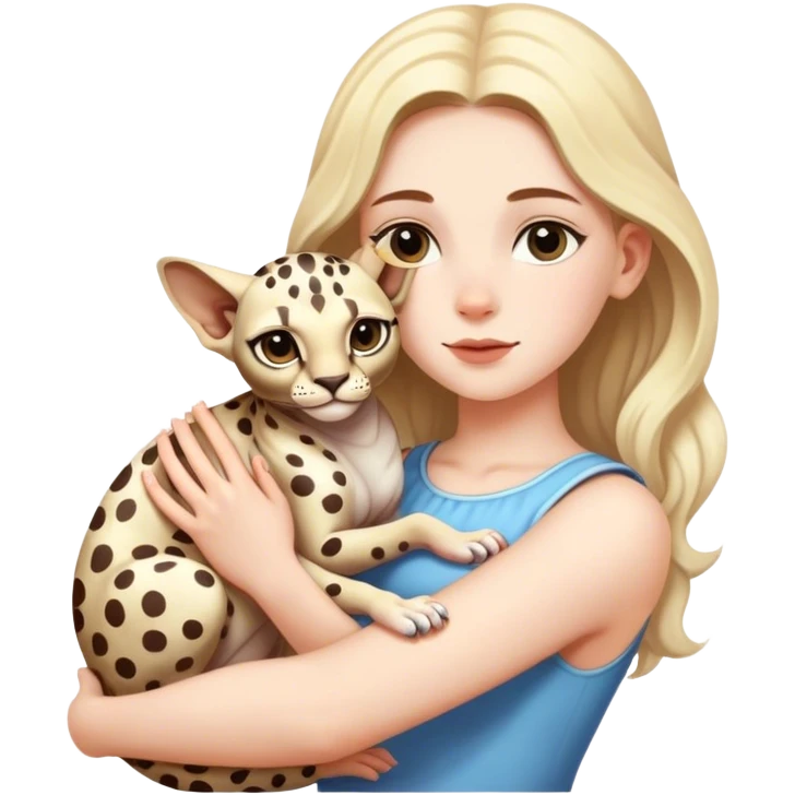 white-skinned girl holding a spotted sphinx in her arms emoji