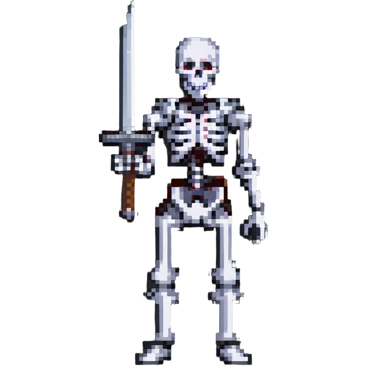 Pixel skeleton with a sword emoji
