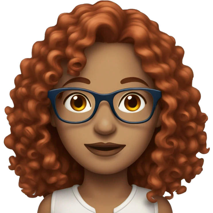 beautiful woman with dark long curly red hair, blue eyes and glasses emoji