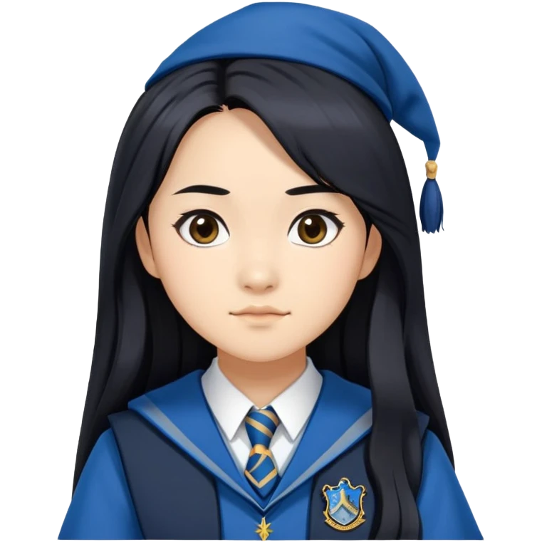 Cho Chang in harry potter, wear hogwarts Ravenclaw uniform, long black hair emoji