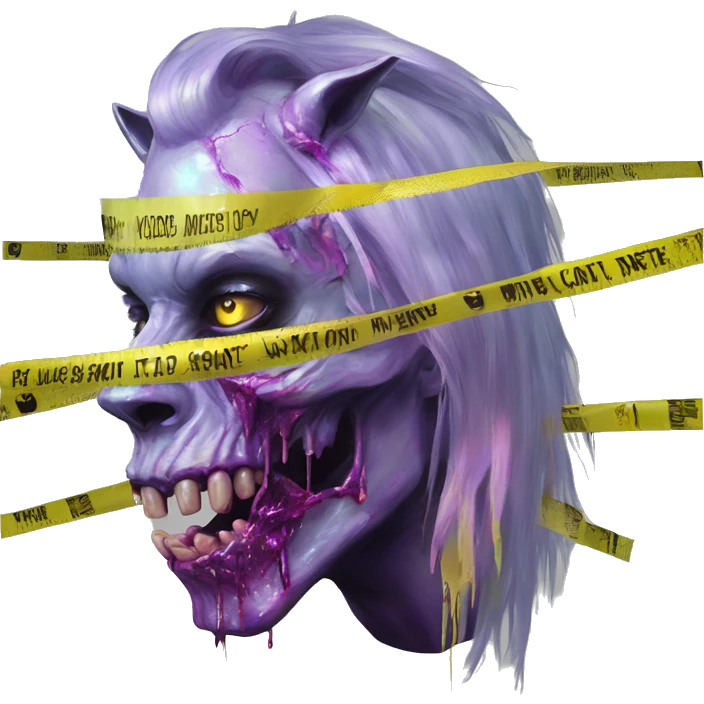 .Zombie_ Vaporwave black holographic oilslick zombie unicorn yellow caution tape emoji