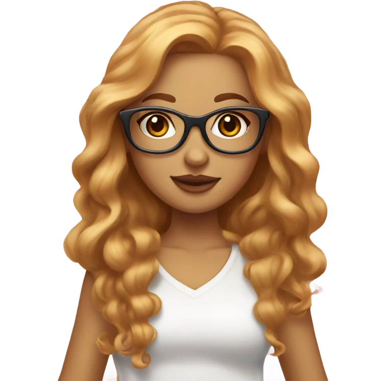 Strawberry blonde girl with curvy figures with brown eyes and light skinned with pink glasses emoji