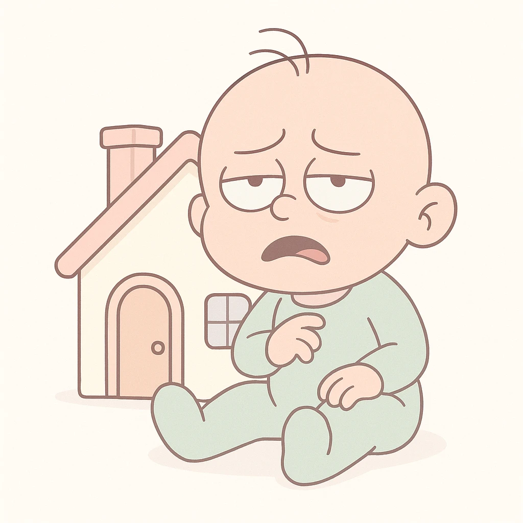 Make the colors softer, using very light pastel tones. Keep the baby house, flat design, round edges, and white background. emoji