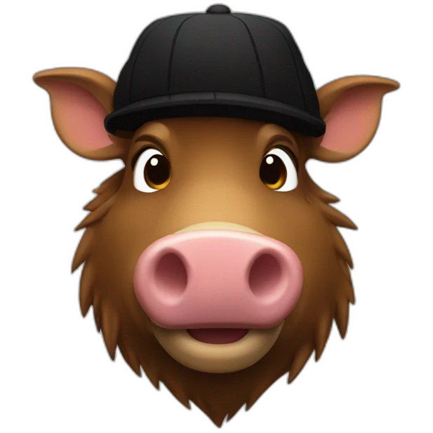 fullface wild tired brown boar with stubble in a black jacket and a black winter hat emoji