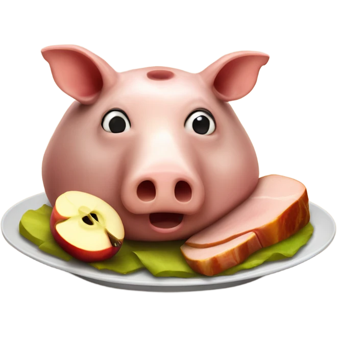 roasted ham head with apple on a platter emoji