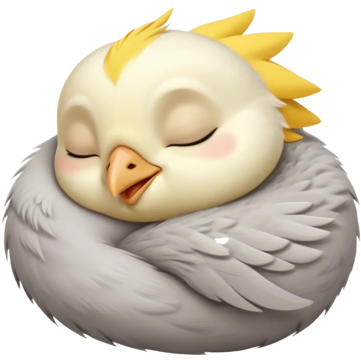 Meme-Worthy Cute Sleeping Cockatiel Portrait Emoji, Head resting peacefully with a contented smile, showcasing a delicate, slender build and a luxuriously soft grey fur with gentle yellow accents, eyes shut in a serene nap, Simplified yet hilariously adorable features, highly detailed, glowing with a soft, drowsy light, high shine, relaxed and utterly lovable, stylized with an air of playful laziness, bright and heartwarming, soft glowing outline, capturing the essence of a comically sleepy cockatiel, so meme-worthy it feels like it could instantly become the next viral sensation of adorable slumber! emoji