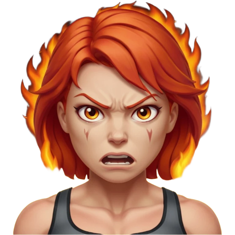 burning angry bodybuilder red haired woman emoji
