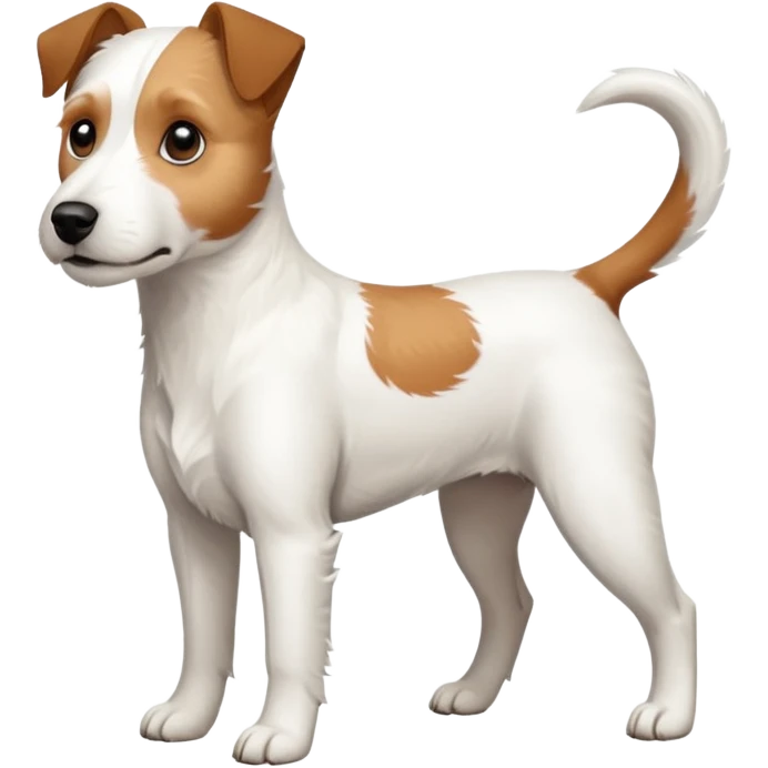 a full body large white parson russell terrier looking dog the size of a kelpie with light brown ears and a light brown patch on one eye and a large snout emoji
