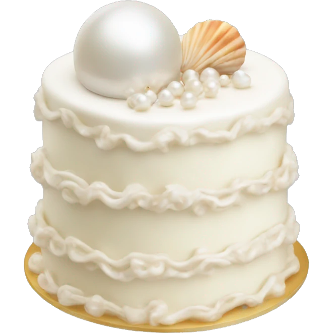 white cake with pearl and shell and wave emoji