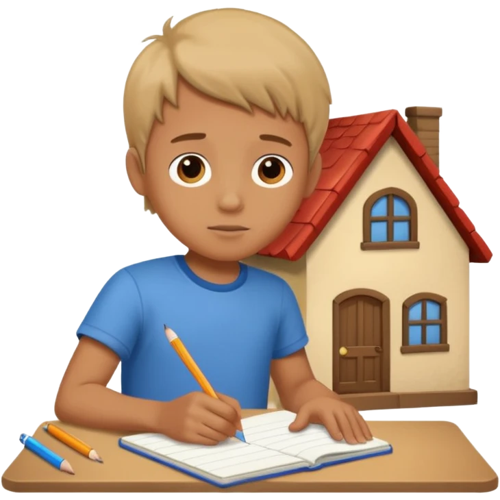 boy drawing little house on notebook emoji