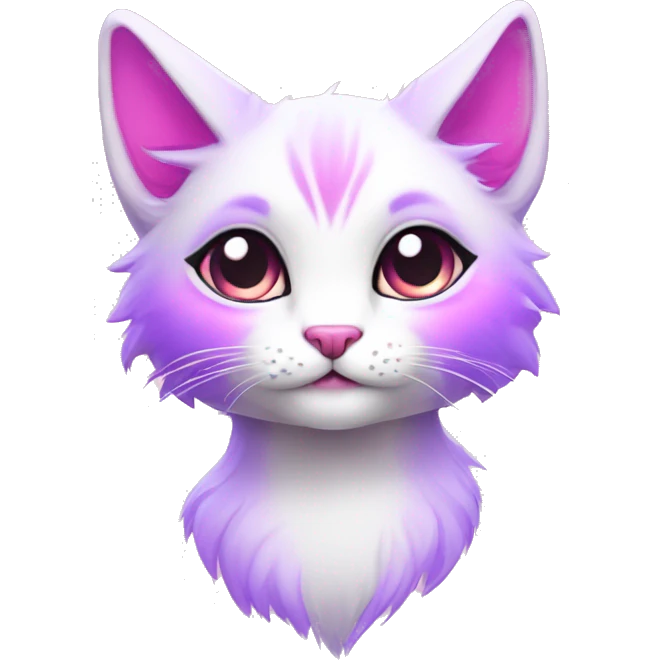 Kawaii colorful bright lilac-pink-white-gradient fantasy ethereal anthro feline fursona animal creature emoji