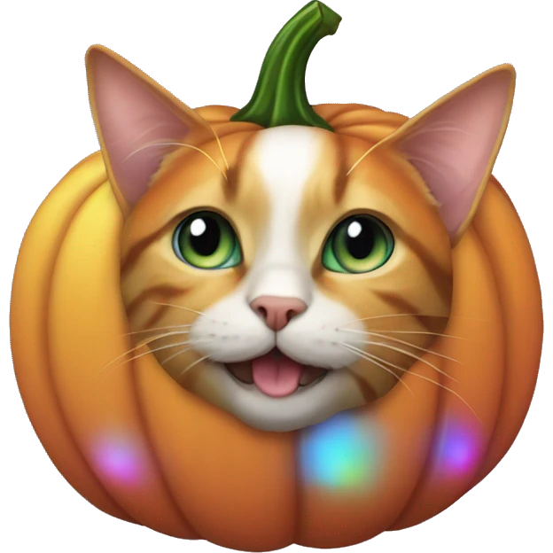 Iridescent pumpkin with cat emoji