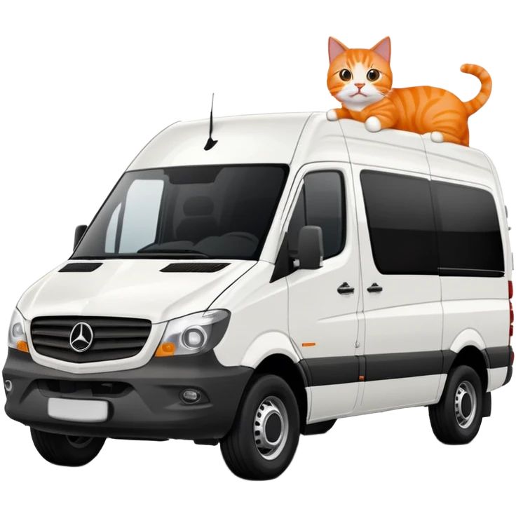 White Mercedes Benz Sprinter with Orange cats driving it emoji