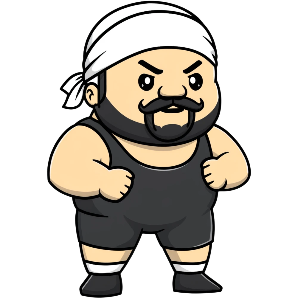 White skin fat guy with black durag, beard and mustache in wrestling singlet emoji