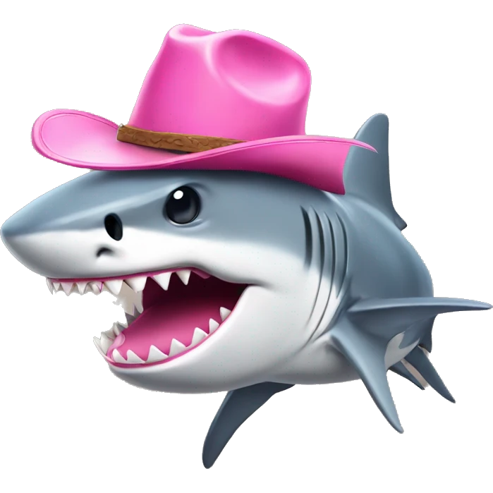 Shark with a pink cowgirl hat emoji