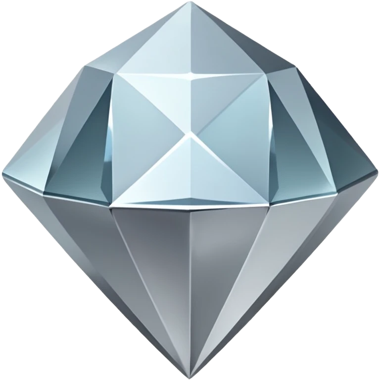 A faceted diamond emoji made of silver chrome, smooth reflective surfaces, soft metallic shine, minimalistic and clean design, iOS emoji style, centered on white background, soft studio lighting emoji