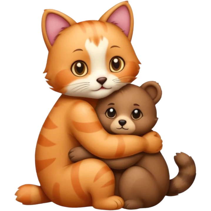 cat hugs a little bear emoji