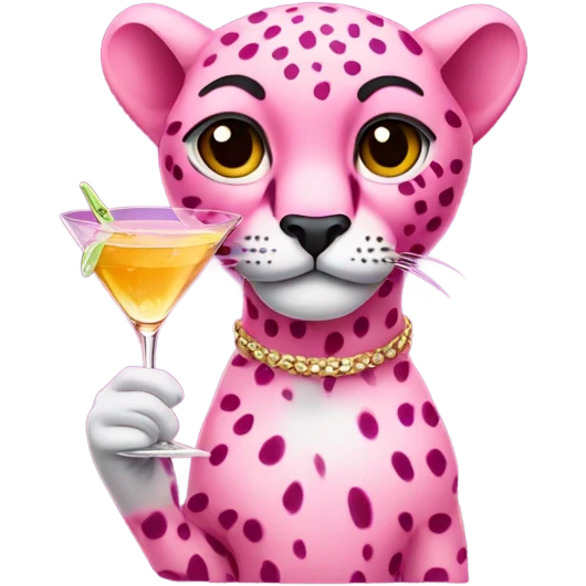 a pink cheetah holding a martini emoji