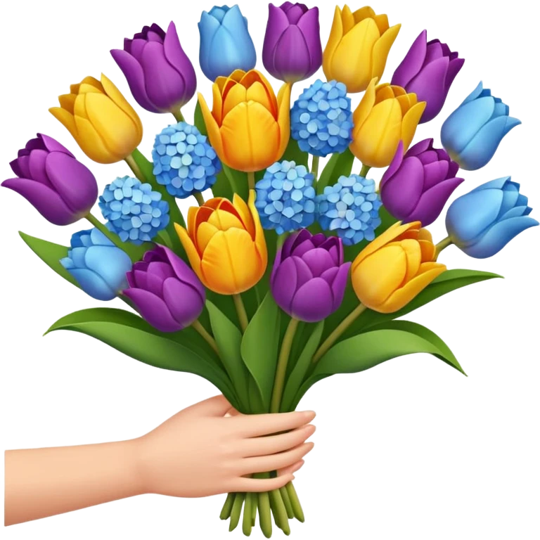tulip, hyacinth and hydrangeas boquet in one hand held boquet  emoji