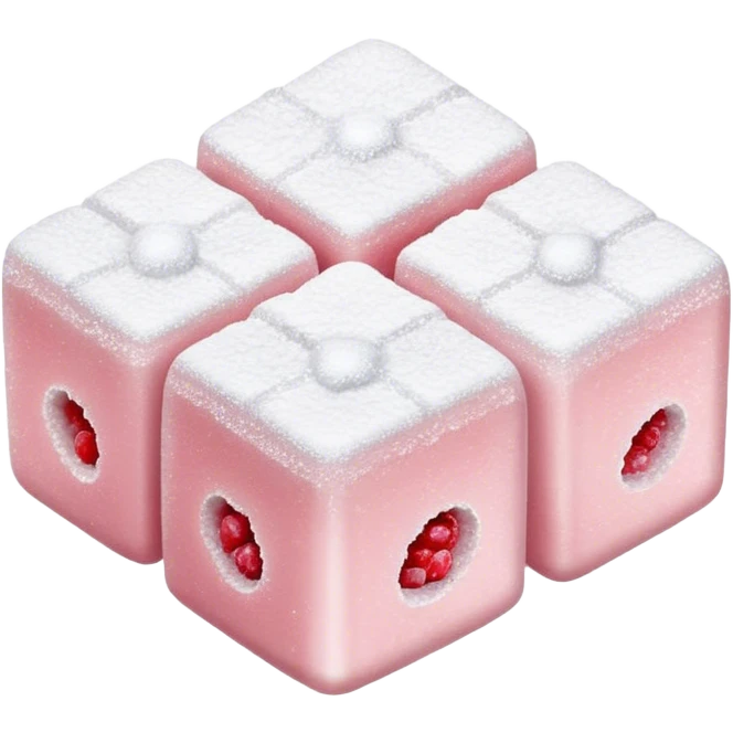 Cinematic Realistic Turkish Delight Dessert Emoji, featuring delicate, chewy confections dusted with powdered sugar rendered with vibrant textures and soft, inviting lighting. emoji