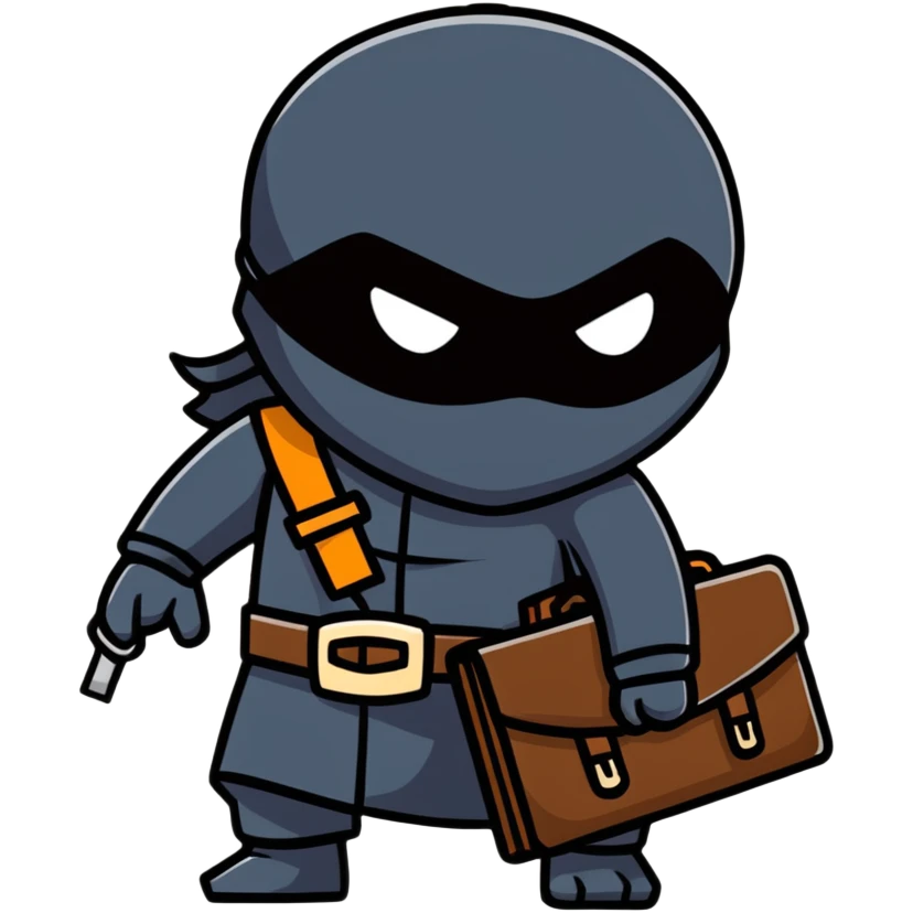 black ninja with briefcase, stealthy pose emoji