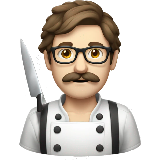 Pale Guy brown hair glasses moustache with knife cooking emoji
