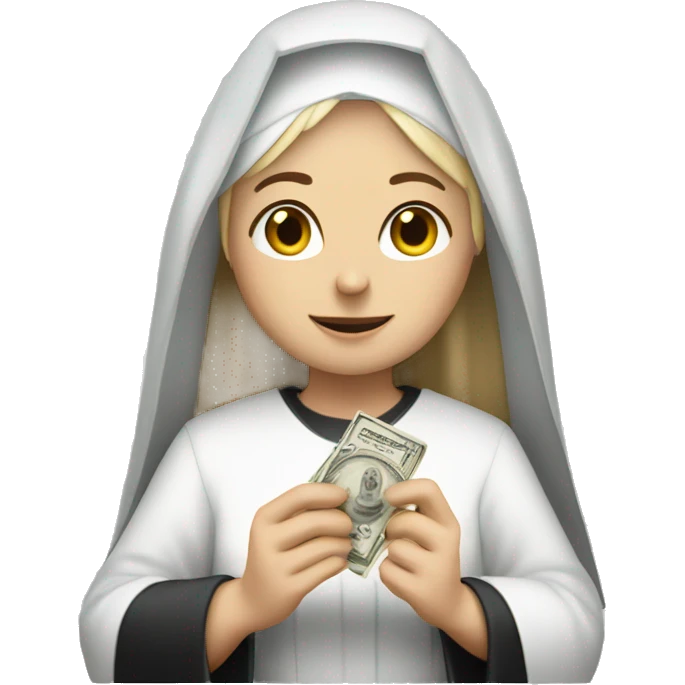 A blonde nun holding a dime 10 crn emoji