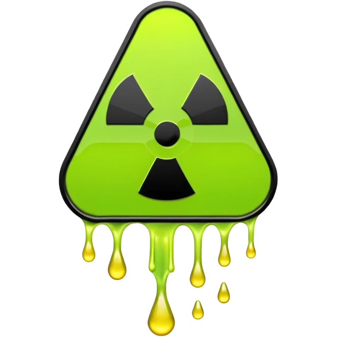 radioactive hazard symbol stylized to look like it is melting. The symbol is bright neon green and toxic yellow, with smooth dripping edges like liquid. emoji