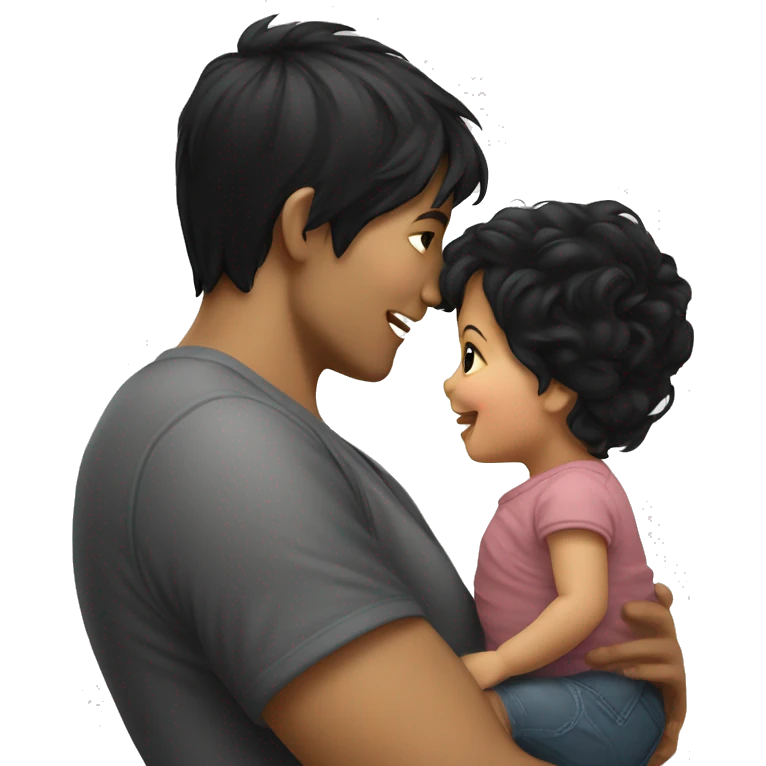 Cute Baby boy and pretty mother with black hair kissing  emoji