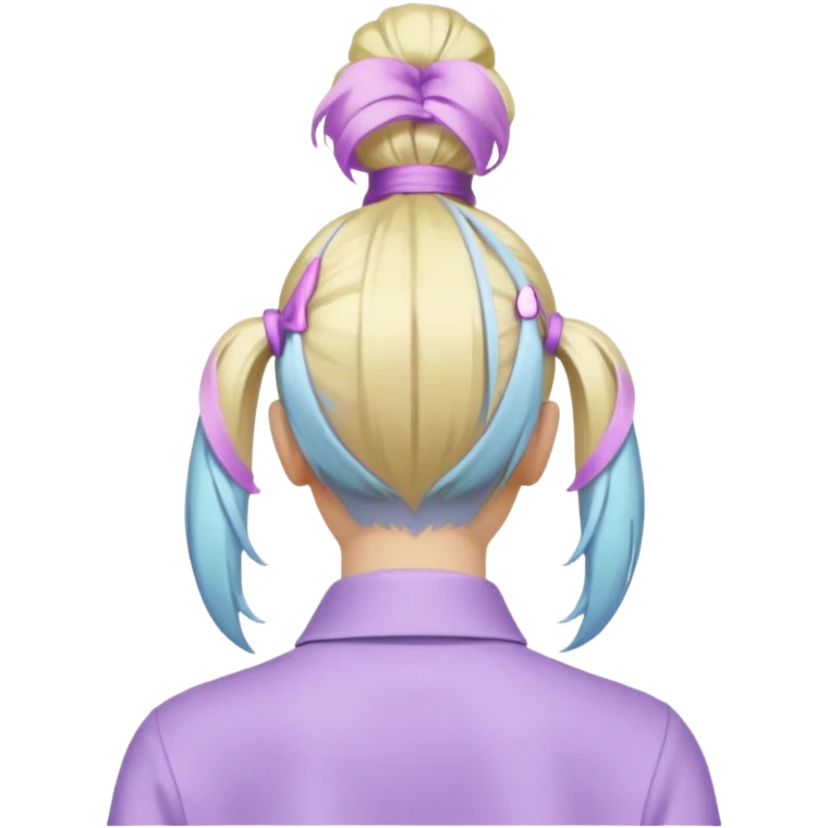 back view of a high blonde ponytail with a pastel lilac hair tie, iOS Apple emoji style emoji