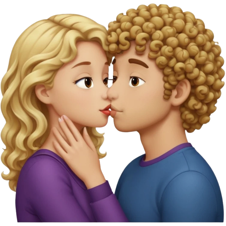 Brown curly haired boy kissing blonde girl emoji