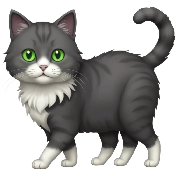 full body gorgeous solid dark grey cat with green eyes, white paws and white whiskers walking emoji