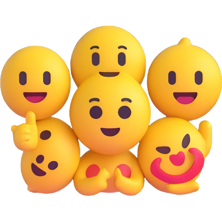 teamwork, 3D emoji style, friendly characters collaborating emoji