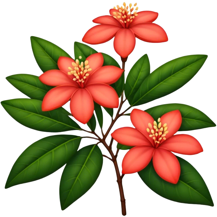 big single Ixora flower, leaf emoji