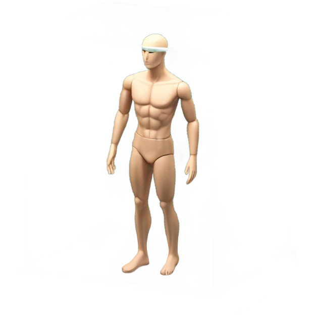 male mannequin abs cubes inside a glass cube on a stand isometric view emoji
