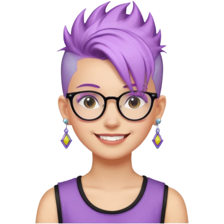 light purple hair girl mohawk with earrings and glassess emoji