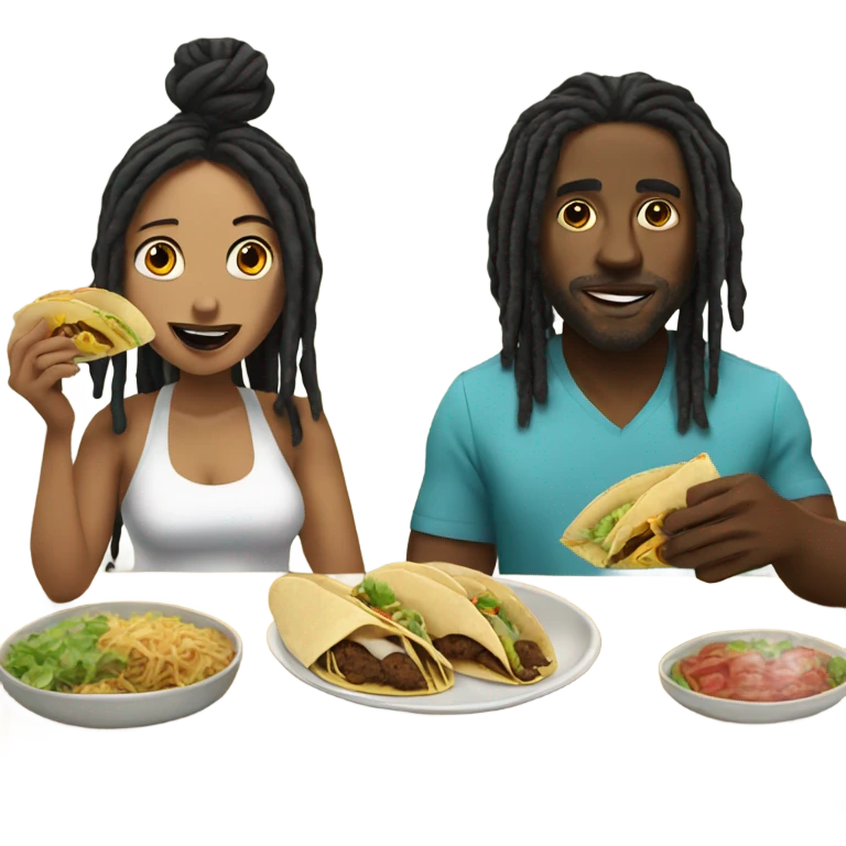 black man with dreads and latina wife eating tacos  emoji