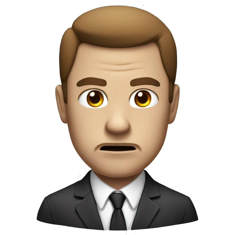 Man in a suit with a angry and serious expression and white skin a little brown emoji