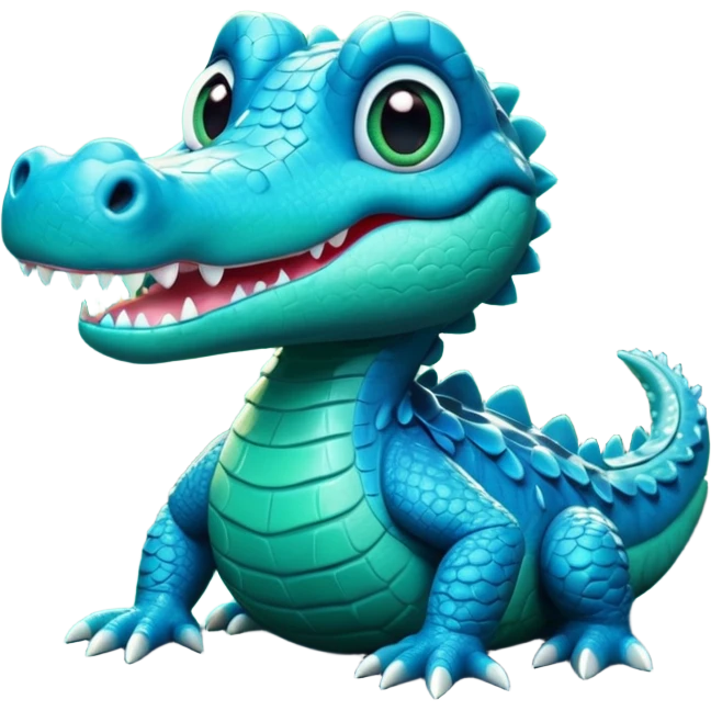"Cute 3D blue crocodile, Disney style, big eyes, magical glowing swamp, whimsical lighting, 8k render." emoji
