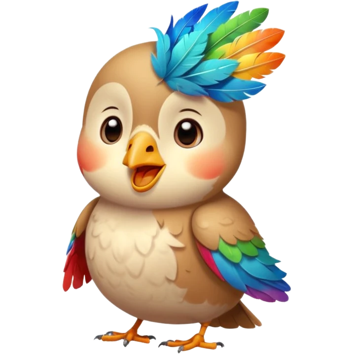 Bird singing with eyes closed and face looking upward. Cute color emoji