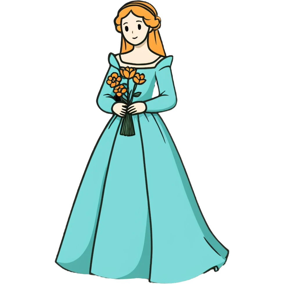 Ophelia from Shakespeare's Hamlet looking distressed, scattering flowers, wearing a medieval gown, based on both the tragic character and Millais' painting emoji