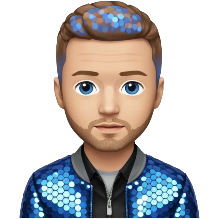 Justin Timberlake with light brown hair, gray sequin jacket, black shirt, blue eye, light skin emoji