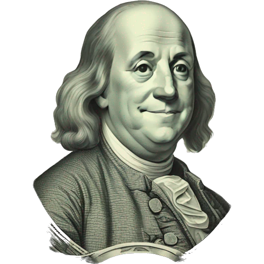 Benjamin Franklin dollar with great smile emoji