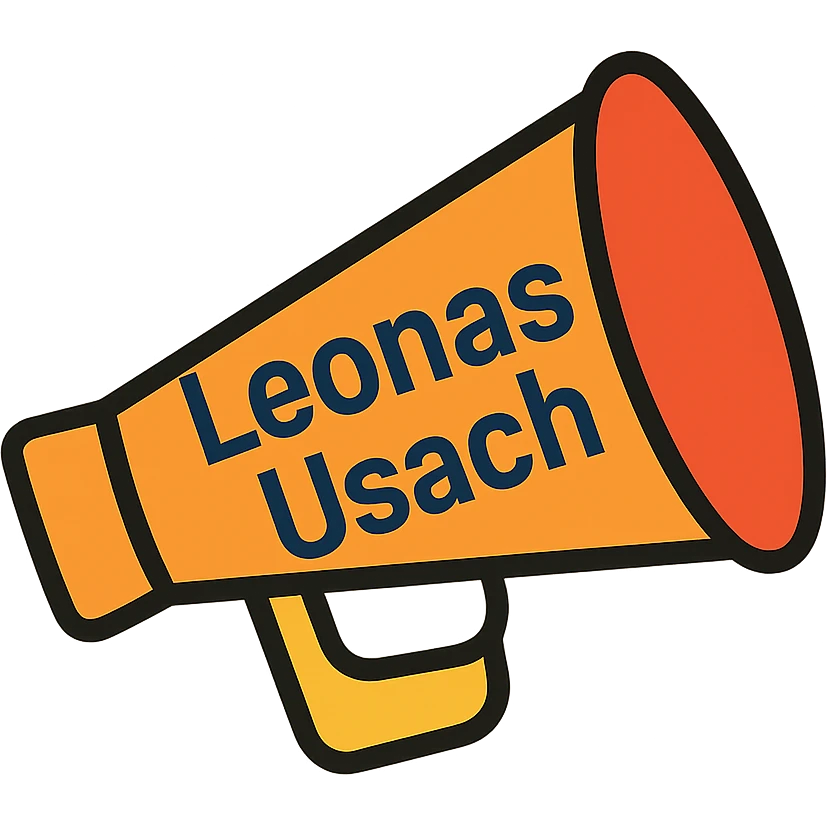 Change the text to 'Leonas Usach', maintaining the modern and clean style with a transparent background. emoji