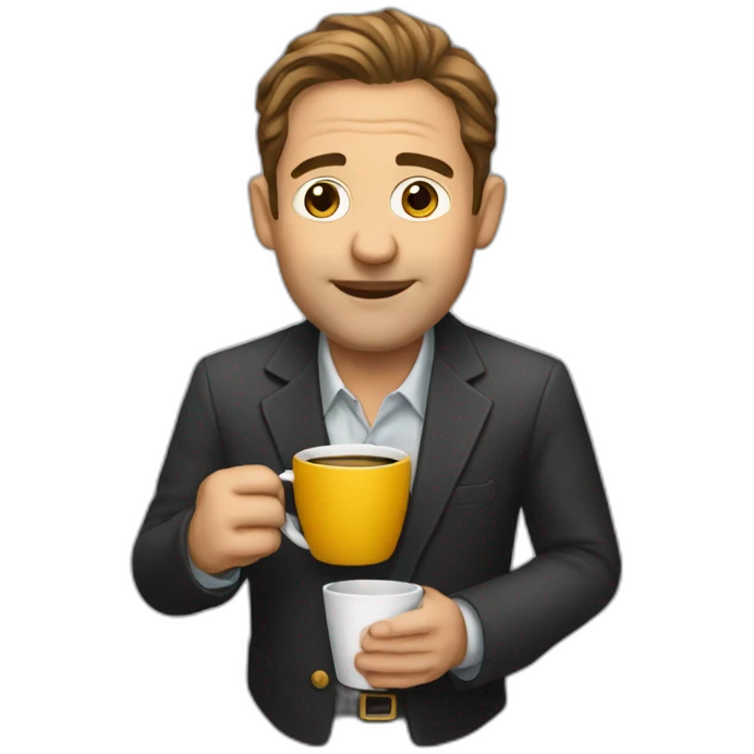 Rich Harris holding a coffee cup emoji