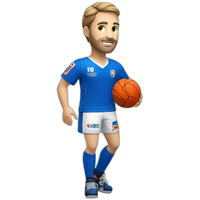 Joueur de handball européen en maillot bleu manche courte numéro 10 et le logo du CLOSW handball emoji