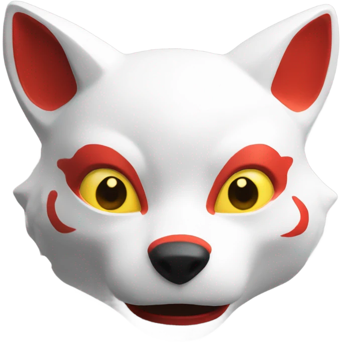 red kitsune mask, amazed face emoji